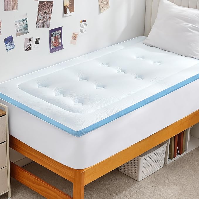Hansleep Memory Foam Twin Mattress Topper Viscose Derived from Bamboo, Pillow Top Mattress Topper Twin with Deep Pocket, Breathable Mattress Pad for Back Pain Relief, 39" x 75", White