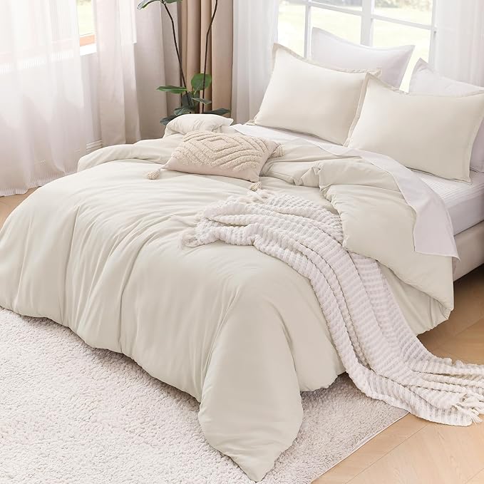 Litanika Twin/Twin XL Comforter Set Beige, 2 Pieces Lightweight Solid Bedding Comforter Set, All Season Fluffy Bed Set (66x90In Comforter & 1 Pillowcase)