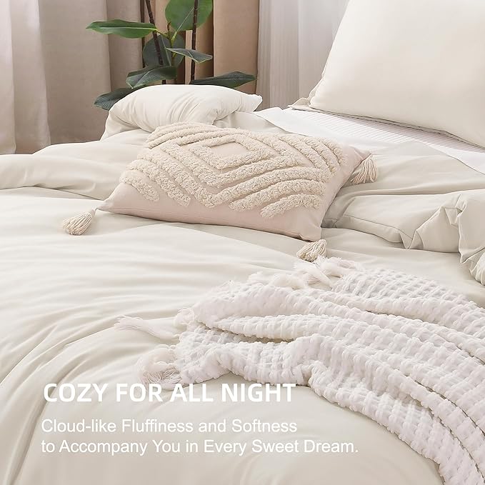 Litanika Twin/Twin XL Comforter Set Beige, 2 Pieces Lightweight Solid Bedding Comforter Set, All Season Fluffy Bed Set (66x90In Comforter & 1 Pillowcase)