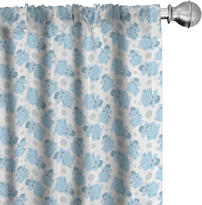 Ambesonne Animal Cartoon 2 Panel Curtain Set, Happy Smiling Pattern with Dots Animal, Lightweight Window Treatment Living Room Bedroom Decor, Pair of - 28" x 95", Pale Blue Sky Blue White