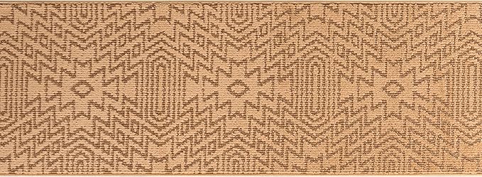 Custom Length Cut to Size Tribal Ethnic Southwestern Inspired Hallway Runner Rug, Non Slip Rubber Backed, 31 inch Wide X Customized Length, Inca Tan, 31 inch X 10 feet