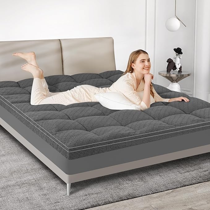Dual Layer 3 Inch Memory Foam Mattress Topper Twin Size, 2 Inch Cooling Gel Memory Foam Plus 1 Inch Pillow Top Mattress Pad Cover, with 8-21 Inch Deep Pocket Grey