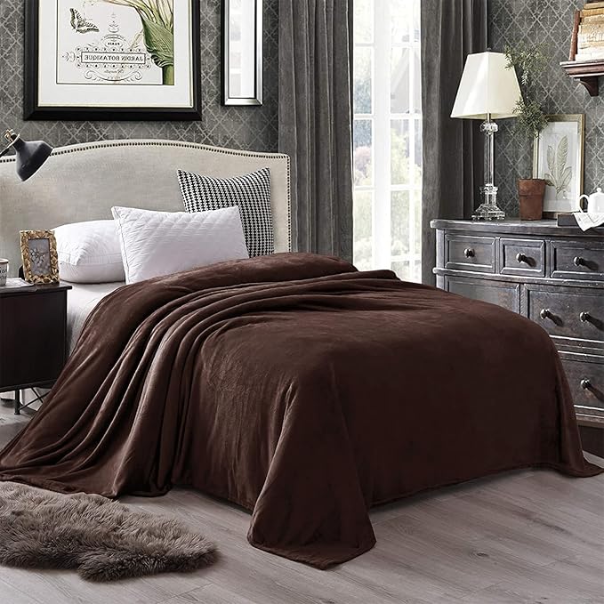 Exclusivo Mezcla Fleece Blanket Twin Size for Bed, Super Soft and Warm, All Season Use, Cozy, Plush, Lightweight, 90x66 Inches, Coffee