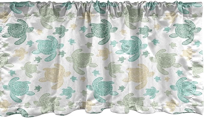 Ambesonne Turtles Window Valance Pack of 2, Illustration of Repeating Motifs of Animal Print in Assorted Tones, Rod Pocket Curtain Valances for Kitchen Bedroom, 42" X 18", Seafoam and Grey Yellow
