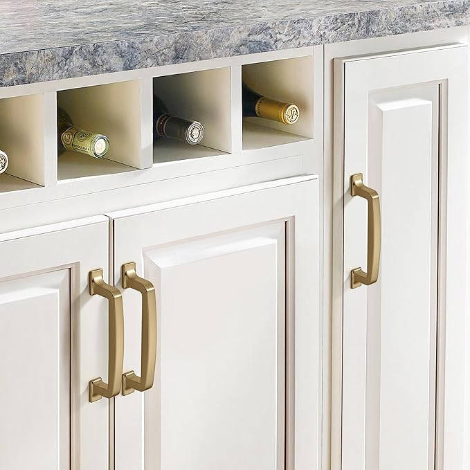 khtumeware 10 Pack 5 Inch Kitchen Cabinet Handles Brushed Brass Cabinet Pulls Brushed Gold Drawer Pulls Kitchen Cabinet Hardware Kitchen Handles for Cabinets Cupboard Handles Drawer Handles