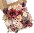 Artificial Flowers Combo Box Set Burgundy Pink Fake Flower Leaf Box with Stems for DIY Wedding Bouquets Centerpieces Arch Arrangement Baby Shower Party Home Decorations
