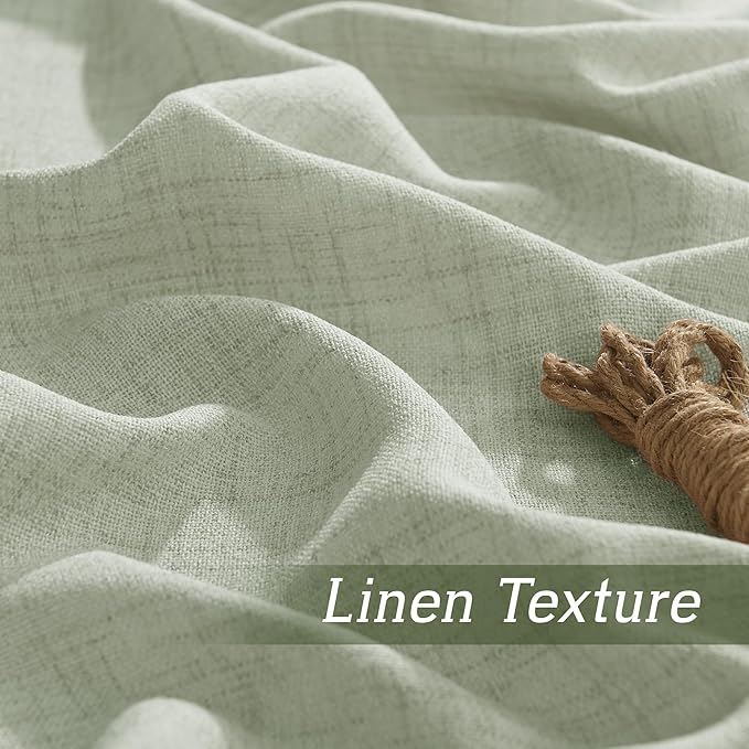 RYB HOME Linen Sheer Curtains and Drapes for Living Room 72 inches Length, Breathable Weave Textured/Rod Pocket Semi Sheer Curtains, Sage Green, W 52 x L 72 inches, 2 Panels Set