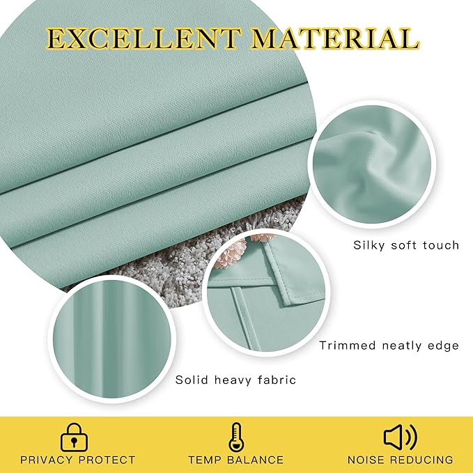 NICETOWN Aqua Blue Bedroom Curtains 72 inches Long, Grommet Blackout Thermal Insulated Window Treatment Room Darkening for Bedroom/Home Office, 2 Panels, W37 x L72