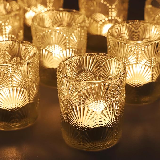 Woho 12Pcs Clear Votive Candle Holders Glass, Glass Tealight Candle Holder for Table Centerpiece, Vintage Tea Lights Candle Holder Decor for Wedding Table, Birthday Christmas Party