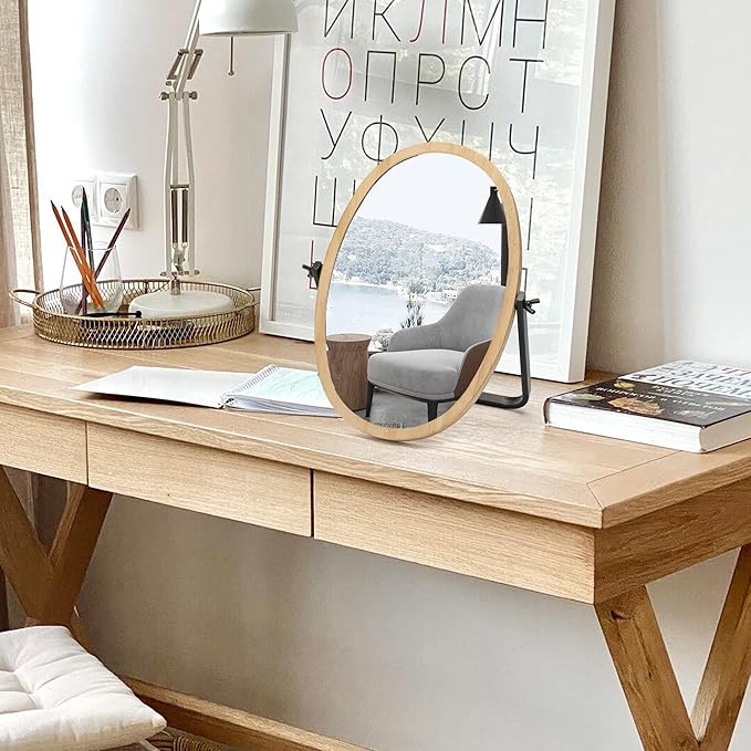 Geloo Vanity Makeup Table Mirror - Desk Mirrors 360 Adjustable Rotation,Wood Framed Small Standing Mirror for Bedroom,Tabletop,Office,Antique,Dresser,Countertop 11.8'' x 7.8''