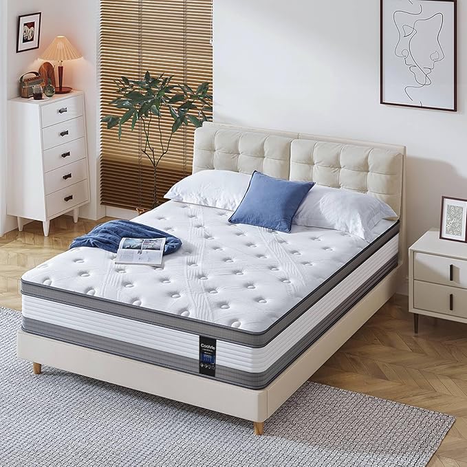 Coolvie Full Mattress 12 Inch Mattresses Full Size in A Box Hybrid Mattress Individual Pocket Springs Mattresses with Memory Foam Layer Provide Motion Isolation & Cool Sleep