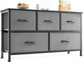 OLIXIS Dresser for Bedroom with 5 Drawers, Wide Chest of Drawers, Fabric Bedroom Dresser with Drawer Organizers, Storage Organizer Unit with Fabric Bins for Closet, Living Room, Hallway, Grey