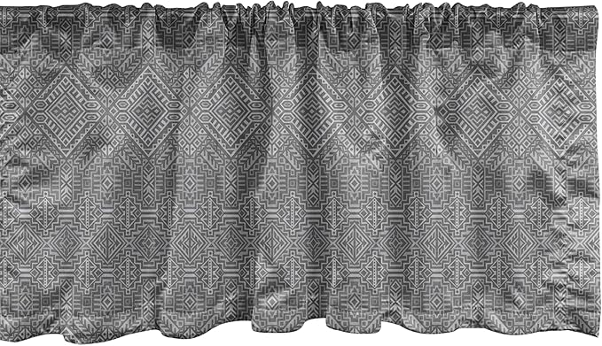 Ambesonne Aztec Window Valance, Pattern of Symmetric Tribal Inspired Streaks and Motifs in Greyscale Tones, Curtain Valance for Kitchen Bedroom Decor with Rod Pocket, 54" X 12", Pale Grey and Dimgray
