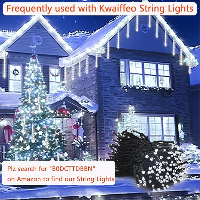 Kwaiffeo Outdoor Christmas Decorations, Waterproof 16-Tube Meteor Shower Lights for Xmas Wedding Party Hanging Decor, Wedding Decorations for Reception, Equivalent to 2 Sets of 8-Tubes, White