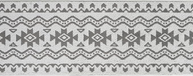 Custom Size Southwestern Style Runner Rug Mat for Wide Hallway Entryway Kitchen Laundry Room with Slip Resistant Latex Rubber Backing, Aztec Light Grey, 31 inch X 8 feet