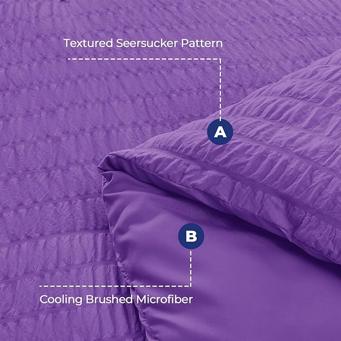 HYMOKEGE Dark Purple Twin Comforter Set Seersucker 5 Pieces, All Season Luxury Bed in a Bag for Bedroom, Bedding Set with Comforter, Sheets, Pillowcase & Sham