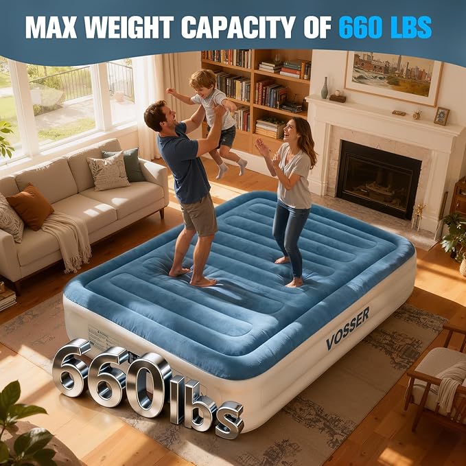 Queen Air Mattress with Built-in Pump,Fast & Easy Inflation/Deflation Inflatable Mattress, Foldable Blow Up Mattress with Storage Bag, Inflatable Bed for Home, Camping & Guests