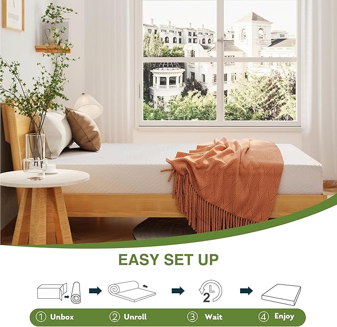 EGOHOME 8 Inch Queen Mattress, Memory Foam Mattress in a Box with Cooling Green Tea Gel, Relieve Pressure with Medium Firm Support, CertiPUR-US Certified, 80''L x 60''W, White