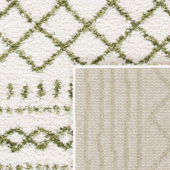 SAFAVIEH Arizona Shag Collection Area Rug - 9' x 12', Ivory & Green, Moroccan Design, Non-Shedding & Easy Care, 1.6-inch Thick Ideal for High Traffic Areas in Living Room, Bedroom (ASG741Y)