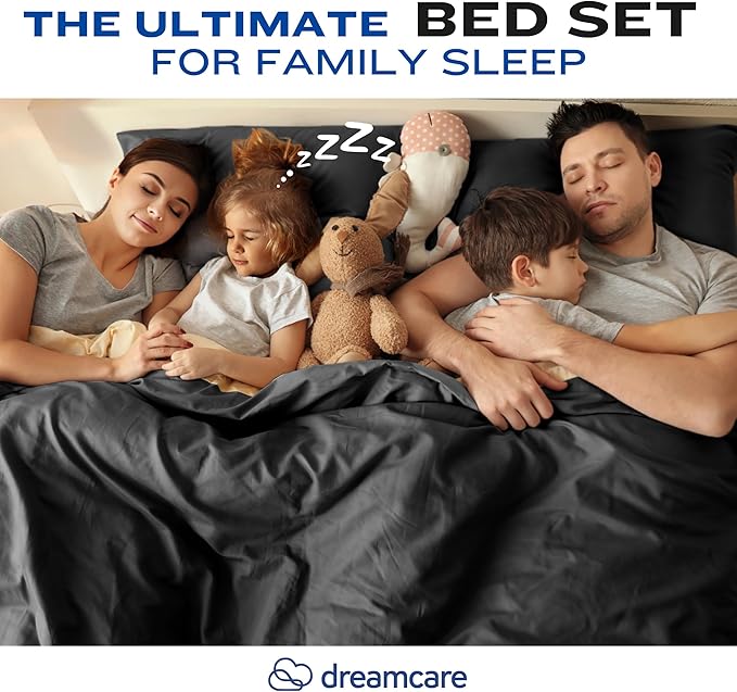 DREAMCARE California King Sheet Sets – 4 pcs Cooling Sheets – up to 21” Deep Cal King Sheets – Hotel Luxury Pillowcases – Superior Softness 100% Fine Microfiber with Side Pocket – Black