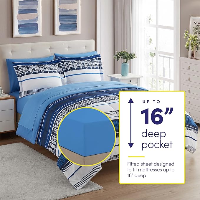 Sweet Home Collection 5 Piece Comforter Set Bag Solid Color All Season Soft Down Alternative Blanket & Luxurious Microfiber Bed Sheets, Mediterranean, Twin