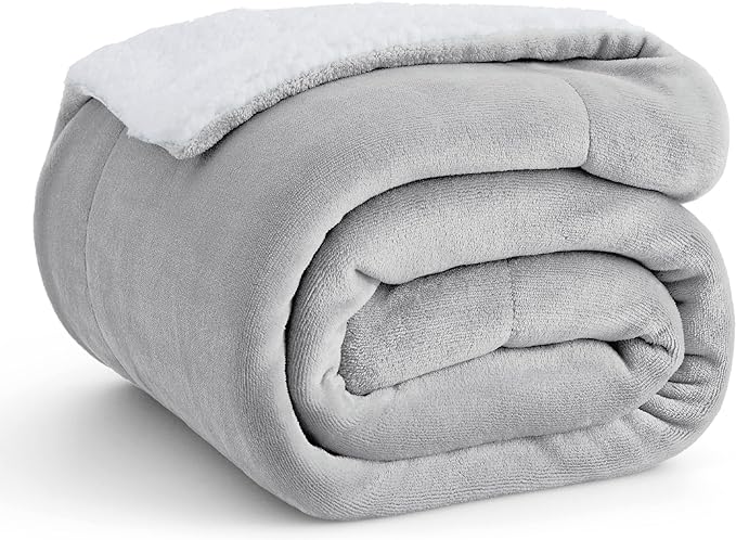 Bedsure GentleSoft Sherpa Fleece Throw Blanket Twin Size for Couch - Thick and Warm Throw for Women and Men, Soft Fuzzy Plush Twin Blanket for Winter, Light Grey, 60x80 Inches