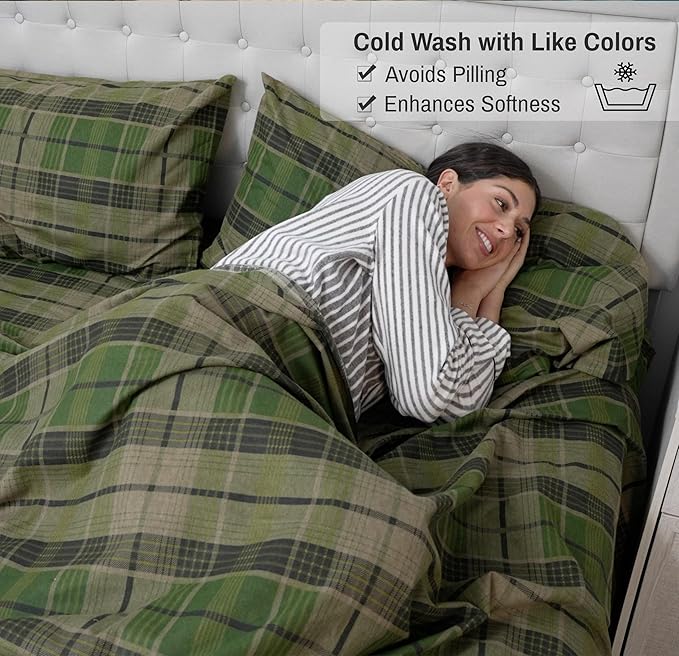 RUVANTI Flannel Sheets Twin XL Size - 100% Cotton Double Brushed Twin XL Sheet Sets, Deep Pockets 16 Inches, All Seasons Breathable & Extra Soft Bed Sheets, Warm & Cozy, 3 Piece, DNA Plaid