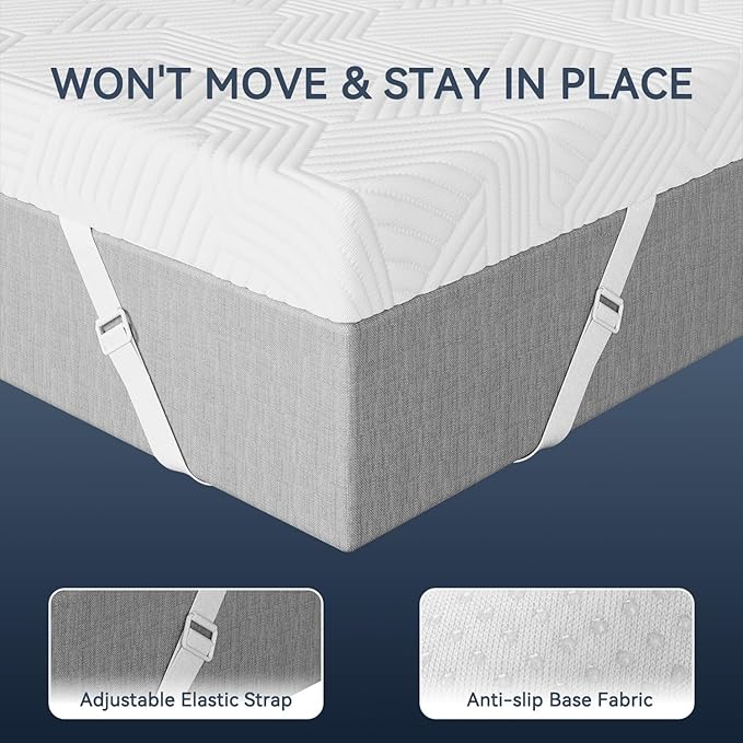 ELEMUSE 2 Inch Gel Memory Foam Mattress Topper Twin XL Size Pressure-Relieving Mattress Topper for Back Pain,Non-Slip Design with Removable & Washable Cover, CertiPUR-US