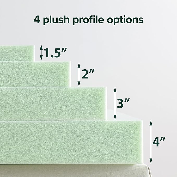 ZINUS 4 Inch Green Tea Memory Foam Mattress Topper, Smaller, More Convenient WonderBox Packaging, Pressure-Relieving Layers, CertiPUR-US Certified, Short Queen