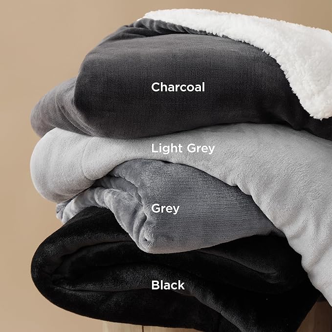 Bedsure GentleSoft Sherpa Fleece Throw Blanket for Couch - Thick and Warm Throw for Women and Men, Soft Fuzzy Plush Car Blanket for Winter, Charcoal, 50x60 Inches