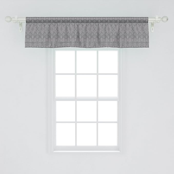 Ambesonne Aztec Window Valance, Pattern of Symmetric Tribal Inspired Streaks and Motifs in Greyscale Tones, Curtain Valance for Kitchen Bedroom Decor with Rod Pocket, 54" X 12", Pale Grey and Dimgray