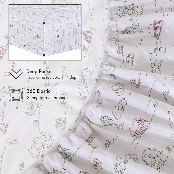 RUVANTI Flannel Sheets California King Size - 100% Cotton Brushed Cal King Bed Sheets Set - Deep Pockets 14 Inches - All Seasons Breathable & Extra Soft - Warm & Cozy, 4 Piece, Rustic Homestead