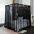 Akiky Canopy for Girls Room Black Bed Curtains Elegant Sheer Curtain for Twin Full Queen King Size Bed Drapes,8 Panels Canopies with Light,Room Décor(Twin,Black)