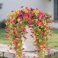 12 Pcs Artificial Hanging Mums Flowers Outdoor, Fake Hanging Spring Plants for Outdoor Planter Patio Front Door Window Box Decoration (12, Red, Purple, Rose Red, Yellow)