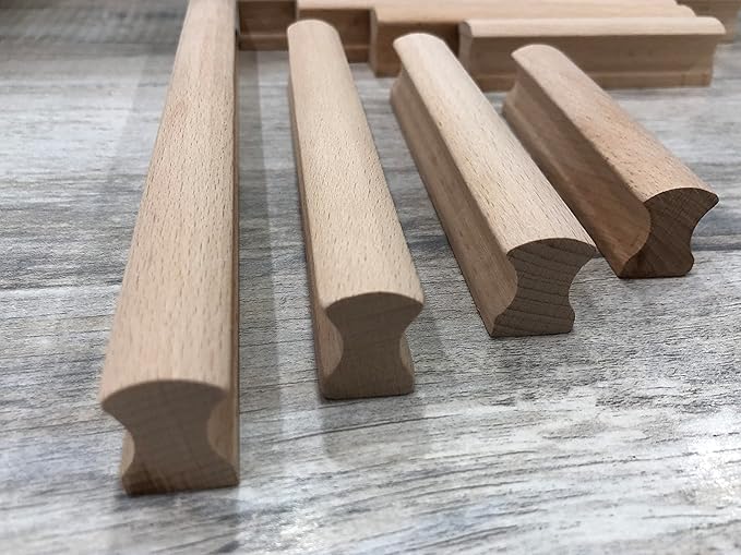 2Pcs Unfinished Beech Wood Solid Furniture Pulls Handles,Unfinished Unpainted Paintable Wooden Handles Cupboard Closet Drawer Handle Pull,Length 5.12",Hole Dis.3.78"