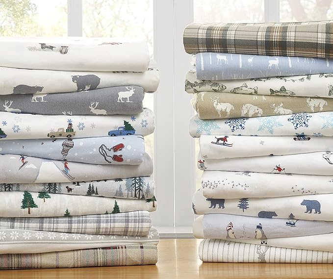 Eddie Bauer - King Sheets, Cotton Flannel Bedding Set, Brushed For Extra Softness, Cozy Home Decor (Snow Days, King)