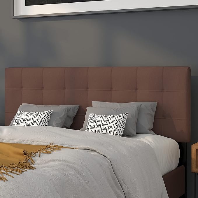 Flash Furniture Bedford Tufted Upholstered Queen Size Headboard in Dark Brown Fabric