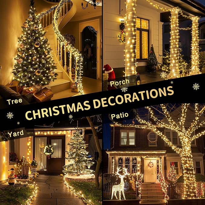 JMEXSUSS 200 LED Christmas Lights Indoor Outdoor, Connectable Warm White Christmas Tree Lights Clear Wire, 66 Ft Twinkle Fairy String Light Plug in for Bedroom Wedding Xmas Tree Decorations