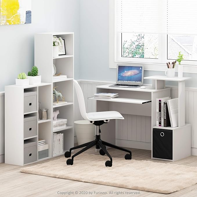Furinno LUDER Book Shelf, 5-Tier Bookshelf, Bookcase, 9.4" x 15.8" x 52", for Living Room, Bedroom, Home Office, White