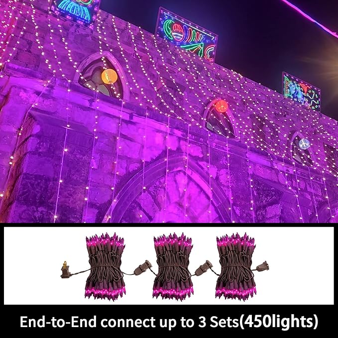 LAMPHOME Super-Bright Extendable Purple Christmas Lights Decoration 150Lights 31.9ft UL Certified Mini Bulb String Lights Set for Outdoor Halloween Home Christmas Tree Garden Holiday Party Patio Decor
