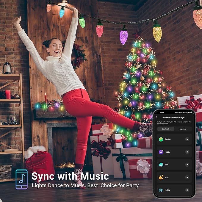 Brizled (Not Connectable Smart C9 Christmas Lights, 39FT 60 LED WiFi Color Changing Christmas Xmas Lights App Control, RGB String Light Work with Alexa Google Home for Indoor Outdoor House Tree Decor