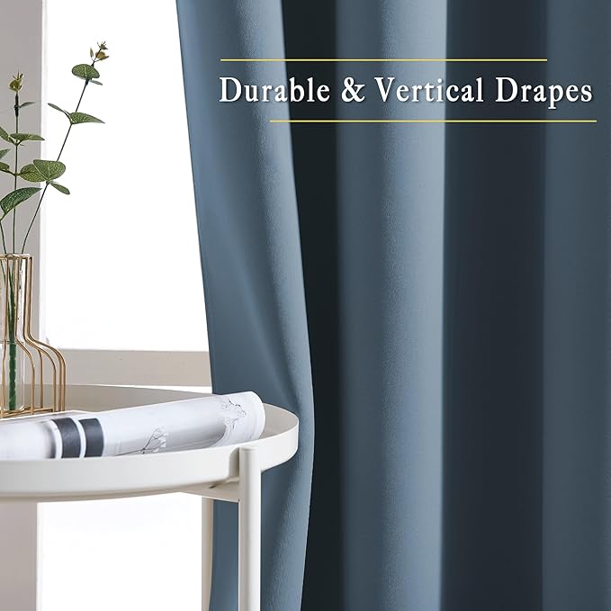 NICETOWN Smoky Blue Room Darkening Curtains for Living Room, Grommet 50% Blackout Thermal Insulated Window Treatment Sound Reducing Drapes for Bedroom/Kids Room, W66 x L66, 2 Panels
