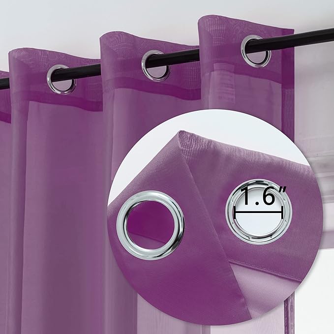 DUALIFE Purple Curtains 108 Inches Extra Length for Living Room Set of 2 Panels Grommet Window Semi Voile Drapes Dark Purple Sheer Curtains for Kids Girls Bedroom Decor Royal Purple 52x108 Inch Long