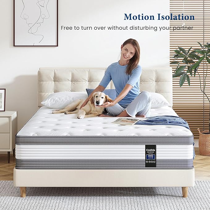 Coolvie Full Mattress 12 Inch Mattresses Full Size in A Box Hybrid Mattress Individual Pocket Springs Mattresses with Memory Foam Layer Provide Motion Isolation & Cool Sleep