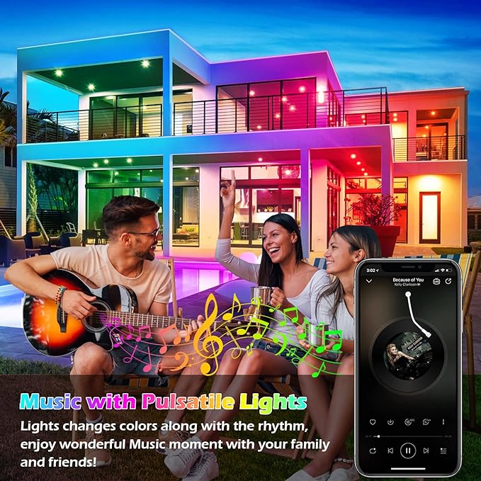 FBZ 300Ft Outdoor Waterproof LED Strip Lights,Music Sync RGB IP65 Led Lights with App Control and Remote,Color Changing Waterproof Led Rope Lights for Outdoor,Balcony,Roof,Garden,Stairs Party (300FT)
