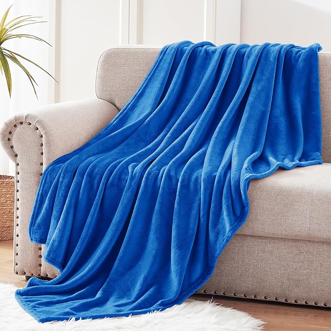 Exclusivo Mezcla Extra Large Fleece Throw Blanket for Couch, Sofa, 300GSM Super Soft and Warm Blankets, Cobalt Blue Throw All Season Use, Cozy, Plush, Lightweight, 50x70 Inches