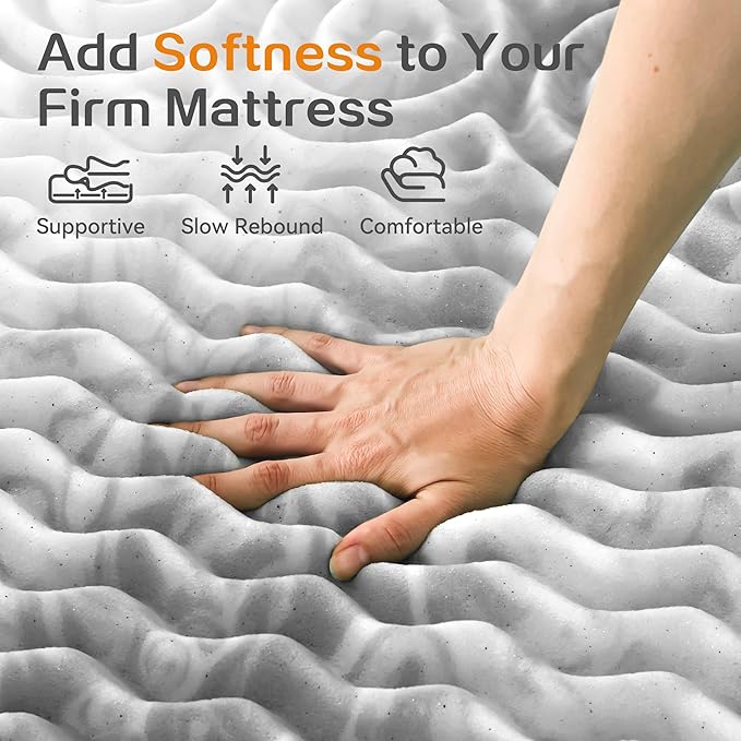 SINWEEK 1.5 Inch Mattress Topper 5-Zone Memory Foam Mattress Topper Pressure Relieve Soft Mattress Pad, CertiPUR-US Certified, King Size, Gray