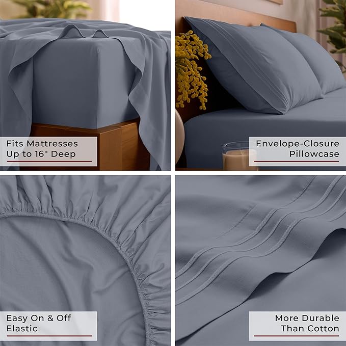 Mellanni Full Sheets Set - 4 PC Iconic Collection Bedding - Hotel Luxury, Extra Soft, Cooling Bed Sheets - Wrinkle, Fade, Stain Resistant (Full, Mineral Gray)