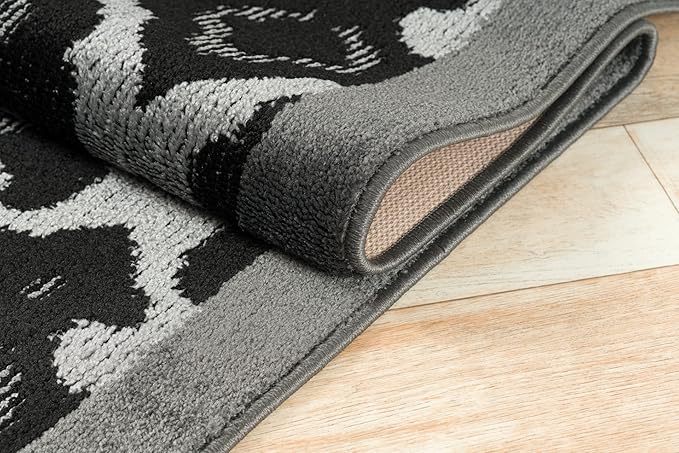 Custom Length Cut to Size Fleur de Lis Inspired Carpet Runner Rug for Hallways, Non Slip Rubber Backed, 31 inch Wide X Customized Length, Royal Grey, 31 inch X 12 feet
