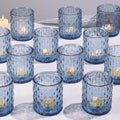 12Pcs Large Votive Candle Holders 2.8 * 3.2in Blue Tea Light Candle Holders Glass Candle Holder for Wedding, Bridal Shower, Table Centerpiece, Party, Home Decor